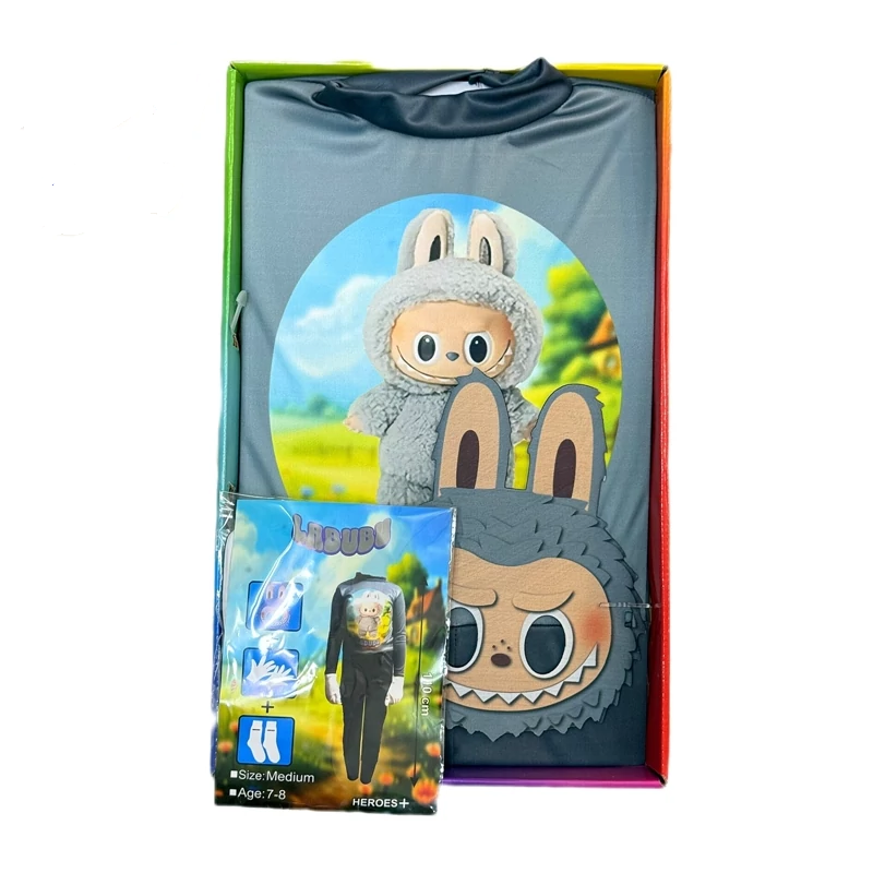 ست لباس شخصیتی لبوبو مدل پارچه کشی طرح طوسی